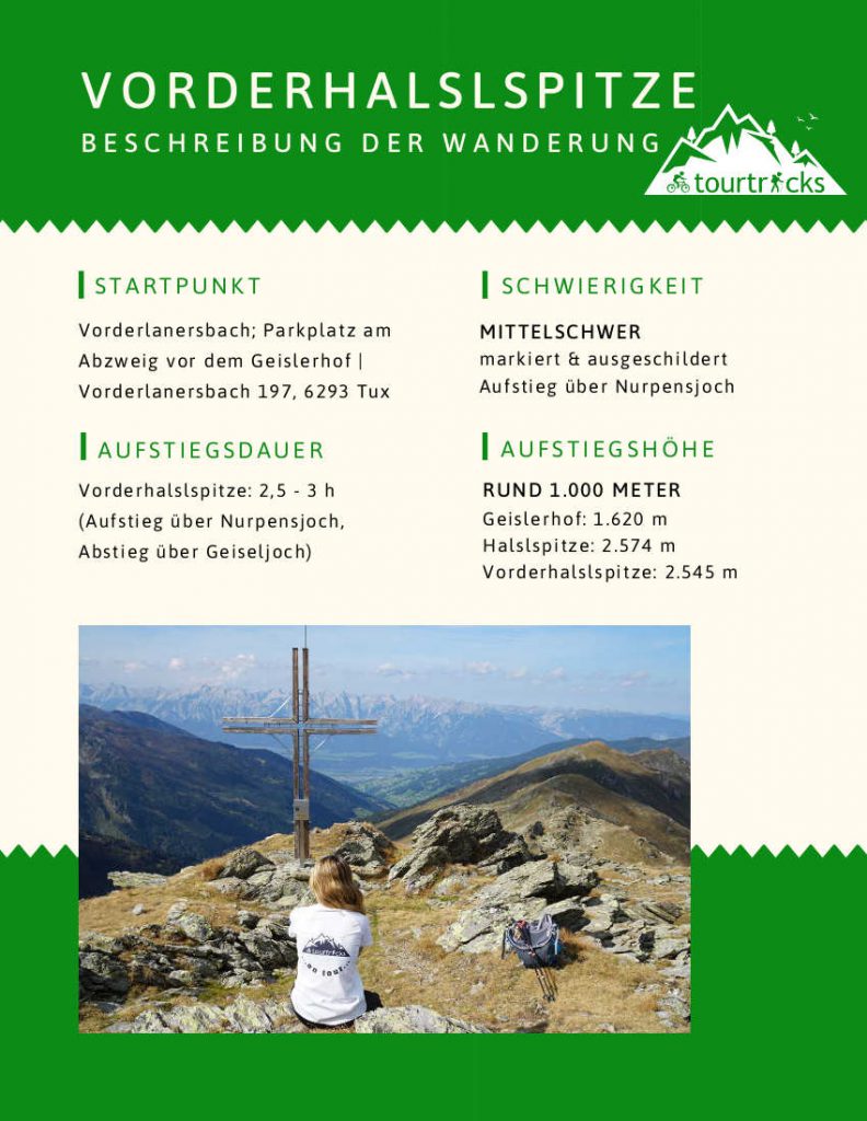 Wanderbeschreibung Vorderhalslspitze Zillertal Tux