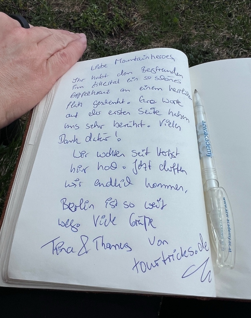 Eintrag ins Gipfelbuch von tourtricks am Freikopf im Zillertal