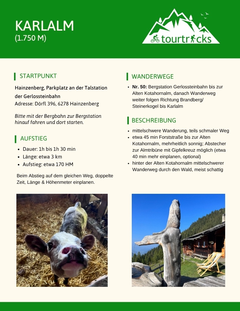 Wanderbeschreibung von der Bergstation der Gerlossteinalm zur Karlalm im Zillertal